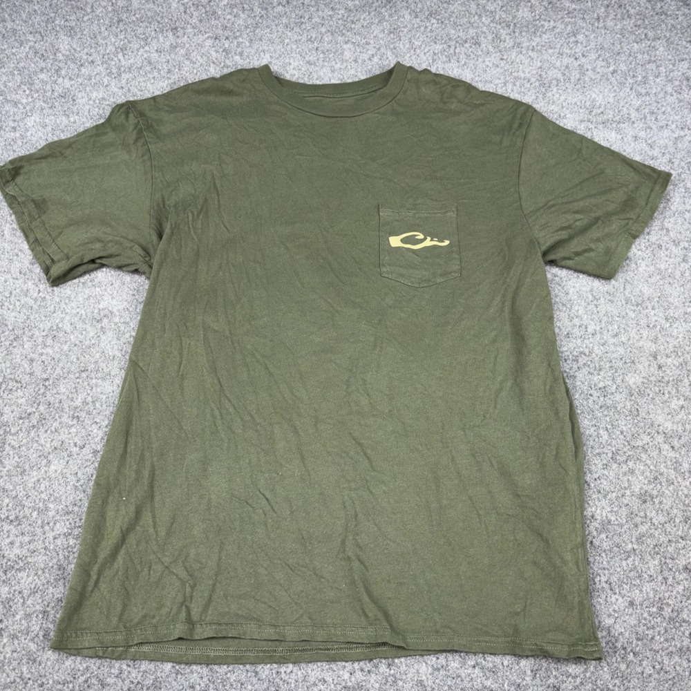 Drake Waterfowl Pocket T Shirt Mens XL Green Duck and Cover Hunting Graphic Logo